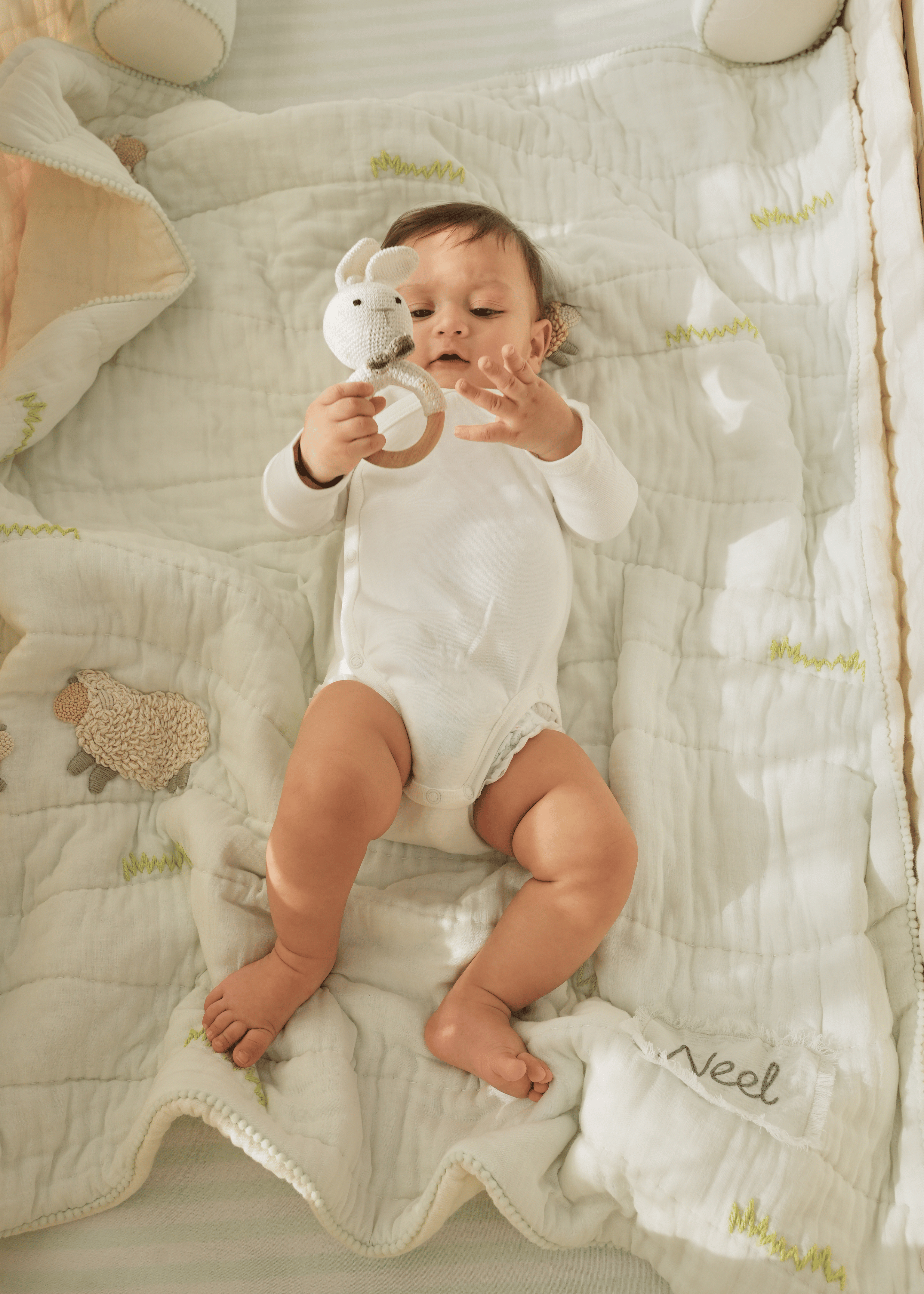 Ensemble complet de literie pour lit bébé Counting Sheep avec tour de lit