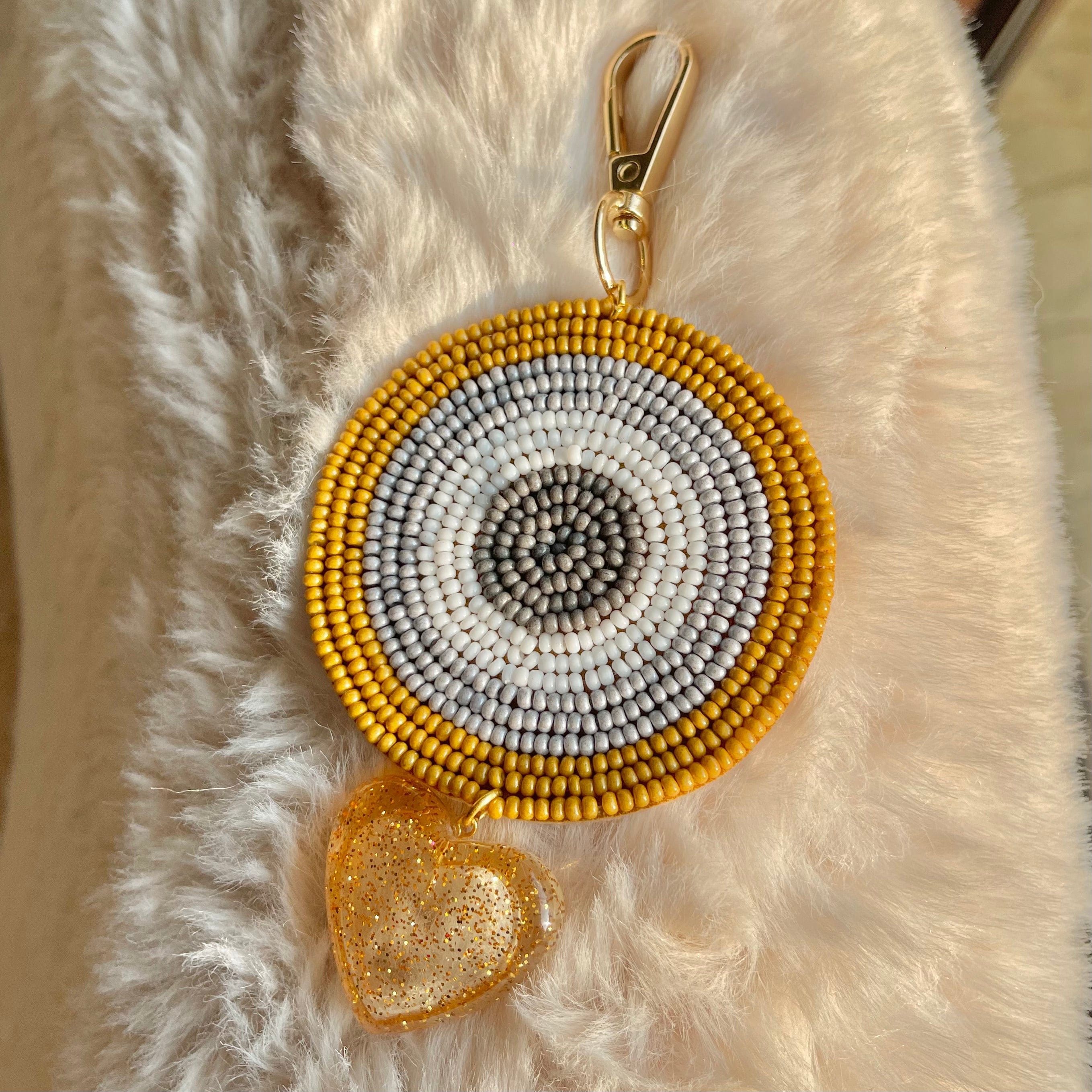 Beaded Behold Bag Charm ( Mustard x Grey )