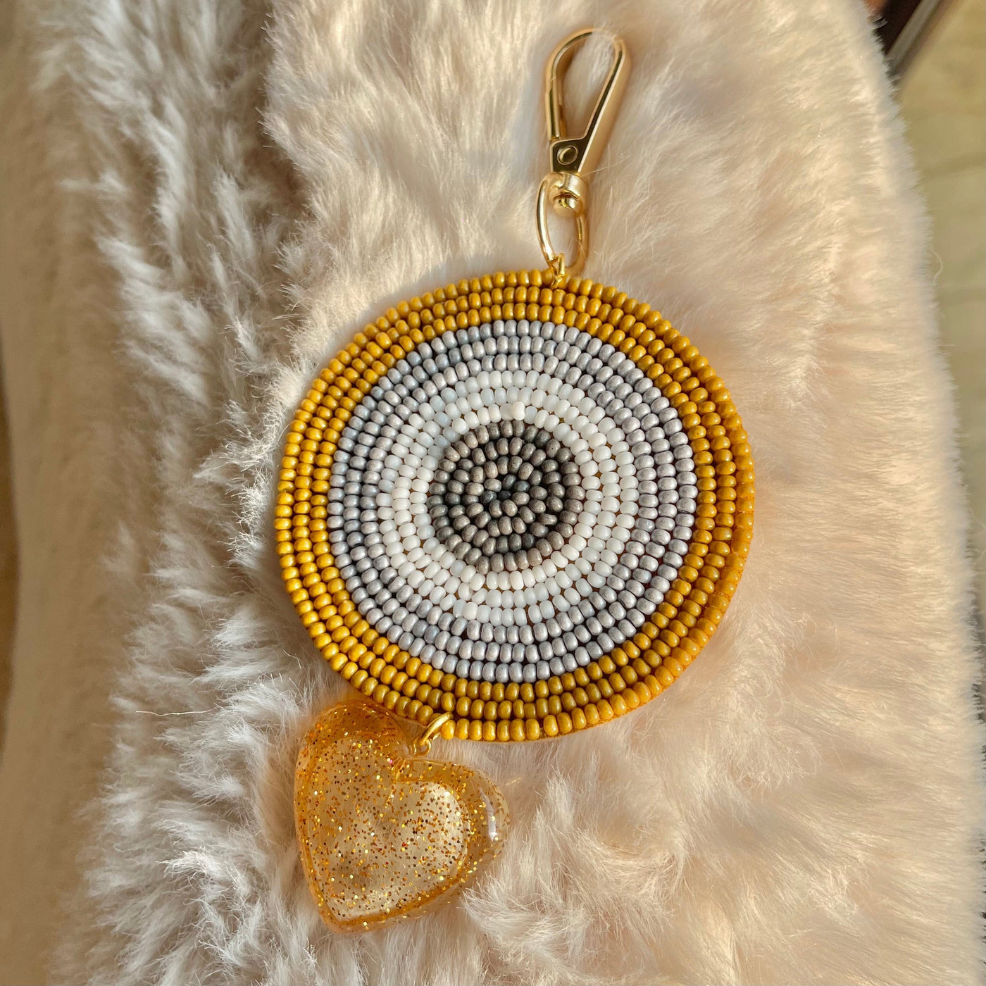 Beaded Behold Bag Charm ( Mustard x Grey )