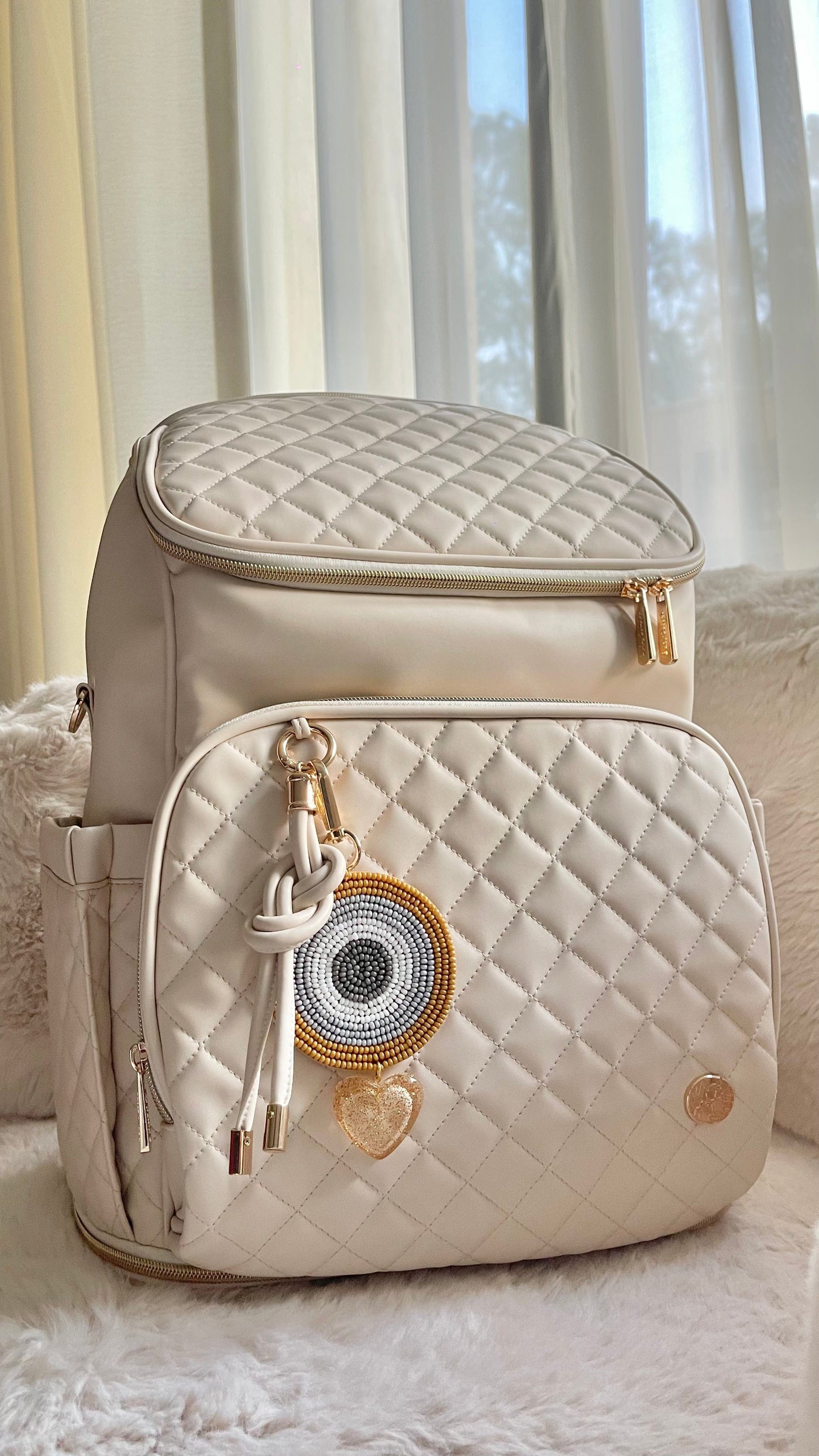 Beaded Behold Bag Charm ( Mustard x Grey )