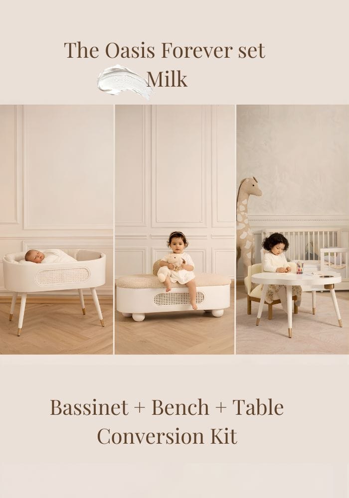 Baby Jalebi Baby & Toddler Oasis Forever Play Complete - Bassinet + Grow with me Set - Milk