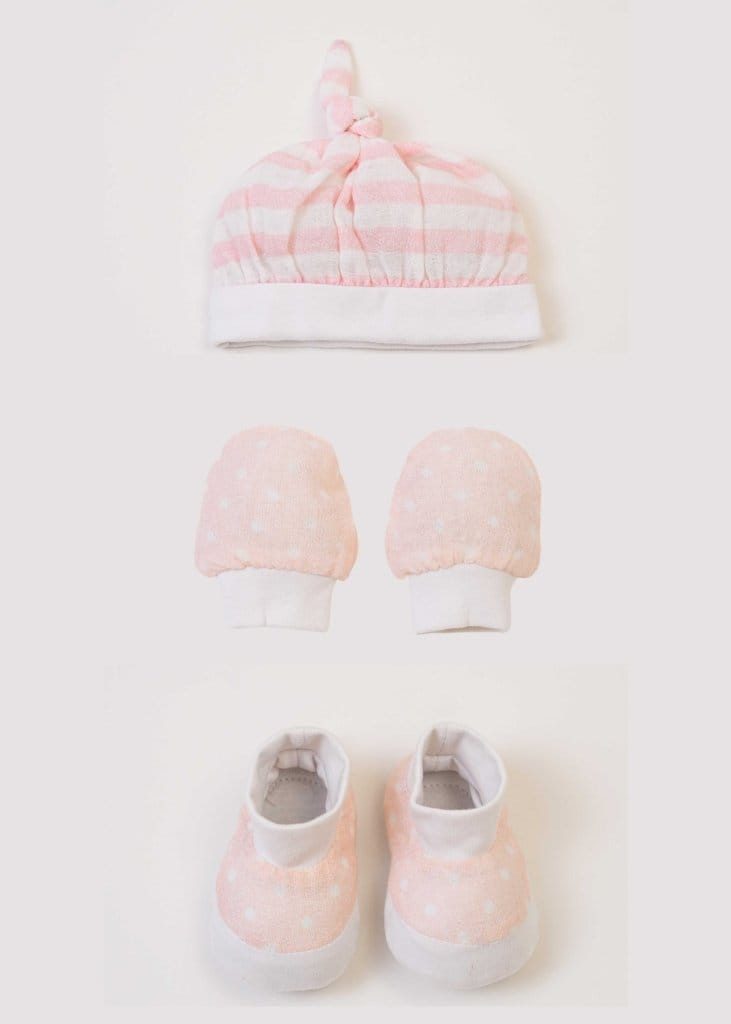 Cap +Mittens + Booties set - Pink - Baby Jalebi