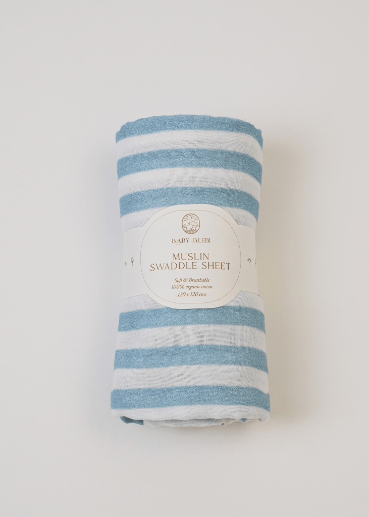 Blue Stripes Organic Muslin Swaddle - Baby Jalebi