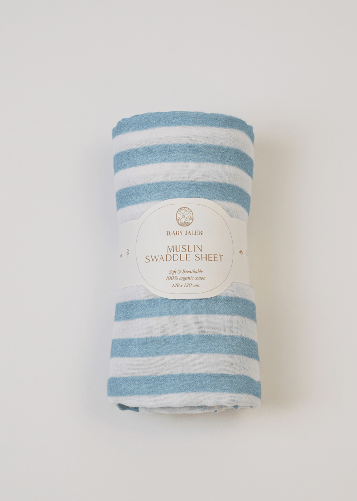 Blue Stripes Organic Muslin Swaddle - Baby Jalebi