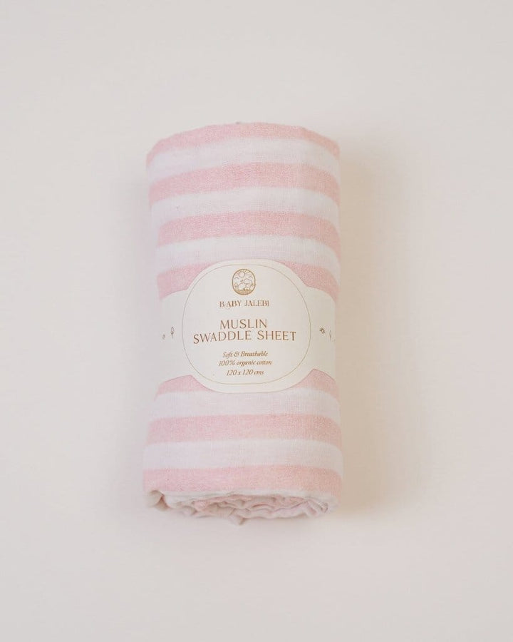 Pink stripes muslin swaddle - Baby Jalebi